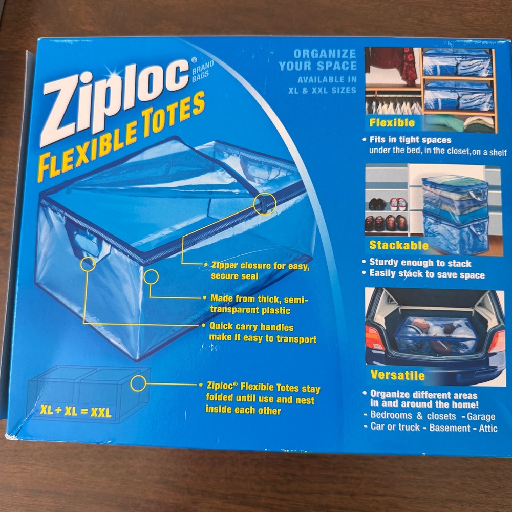 Ziploc Flexible Totes XL Blue Semi-Transparent Storage Bag Zipper Closure Handle